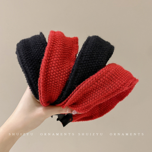 秋冬毛绒发箍女款高颅顶宽边发捆头箍红色高级感洋气时尚发卡头饰