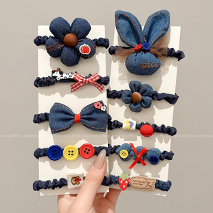 2025新款儿童牛仔蓝发圈女童发绳宝宝扎头发皮筋小女孩不伤发头绳