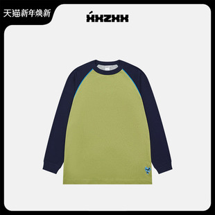 新款 XXZXX复古拼色印花宽松长袖 秋季 亲子装 2108 T恤男女潮牌童装