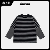 T恤男女款 新款 上衣潮牌童装 夏季 2101 亲子装 XXZXX假两件条纹长袖