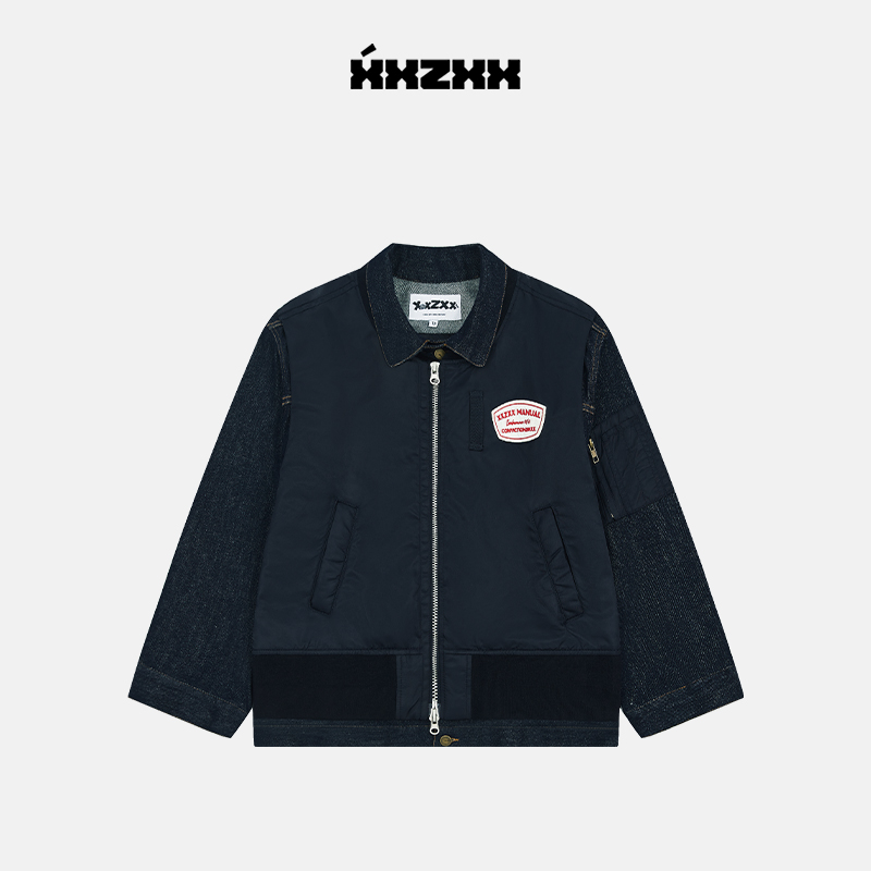 XXZXX拼接假两件牛仔夹克外套