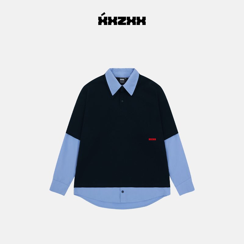 XXZXX印花假两件衬衫长袖T恤