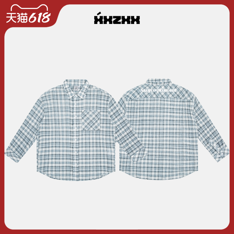 XXZXX长袖衬衫男女同款字母印花格子潮牌童装亲子装 夏季新款3115