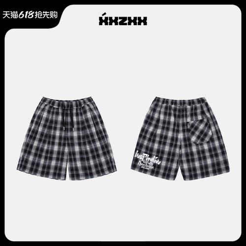 XXZXX潮牌字母印花格子短裤男女