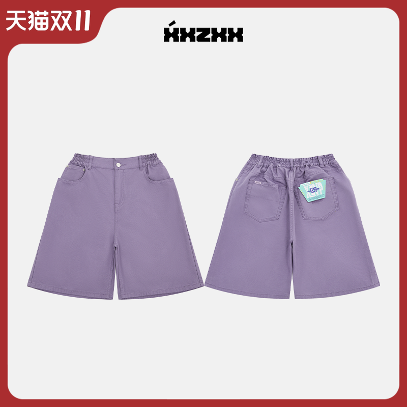 XXZXX潮牌阔腿印花牛仔短裤男女