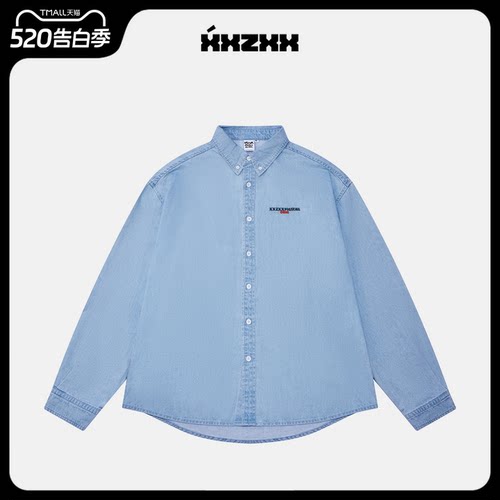 XXZXX牛仔衬衫长袖刺绣男女潮牌