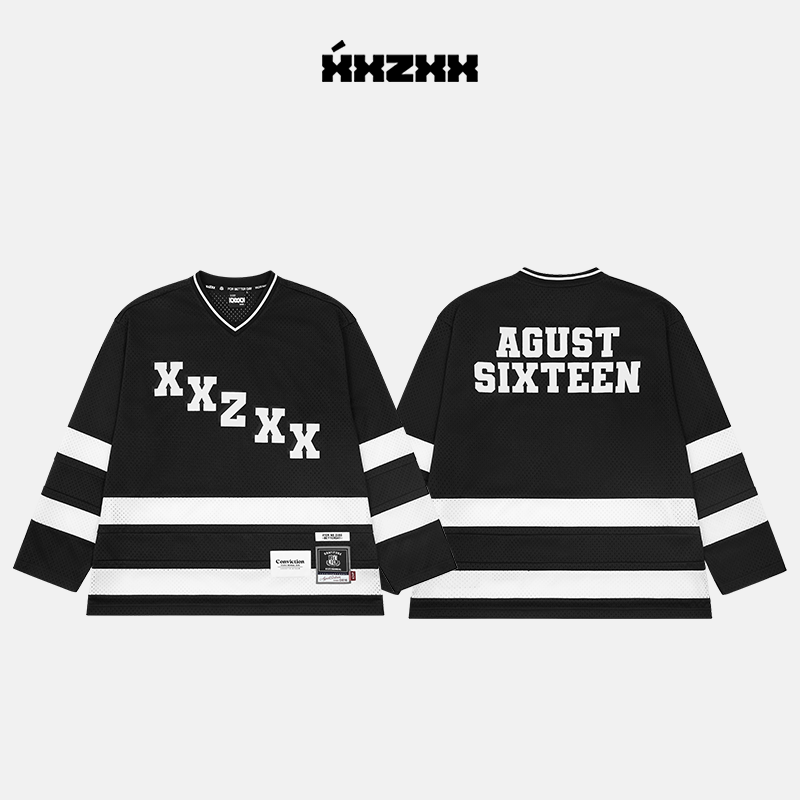 运动长袖T恤潮牌撞色网眼外搭