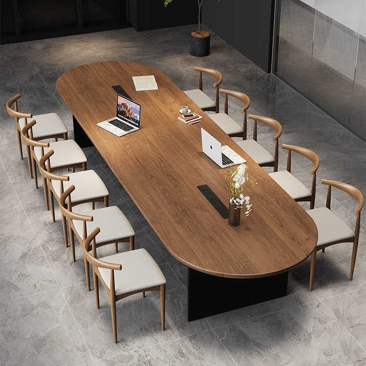 实木大板会议桌长条桌工业风大桌子原木长桌办公餐桌椅组合椭圆形