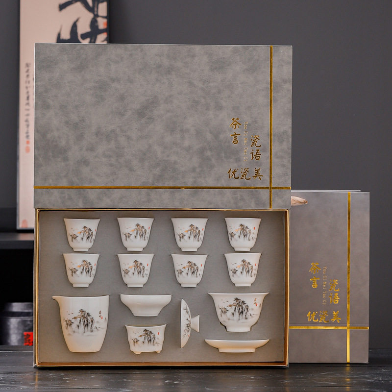 羊脂玉陶瓷茶具套装高档轻奢德化白瓷家用功夫小套日用品盖碗茶杯