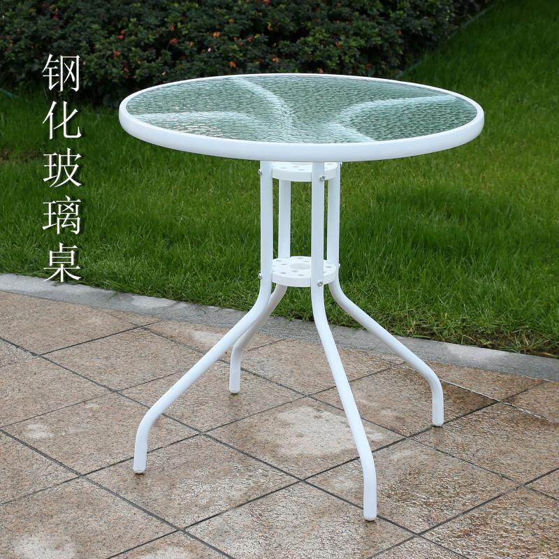 IL钢化玻璃圆桌 户外休闲洽谈折叠桌椅组合 欧式铁艺餐桌阳台小圆