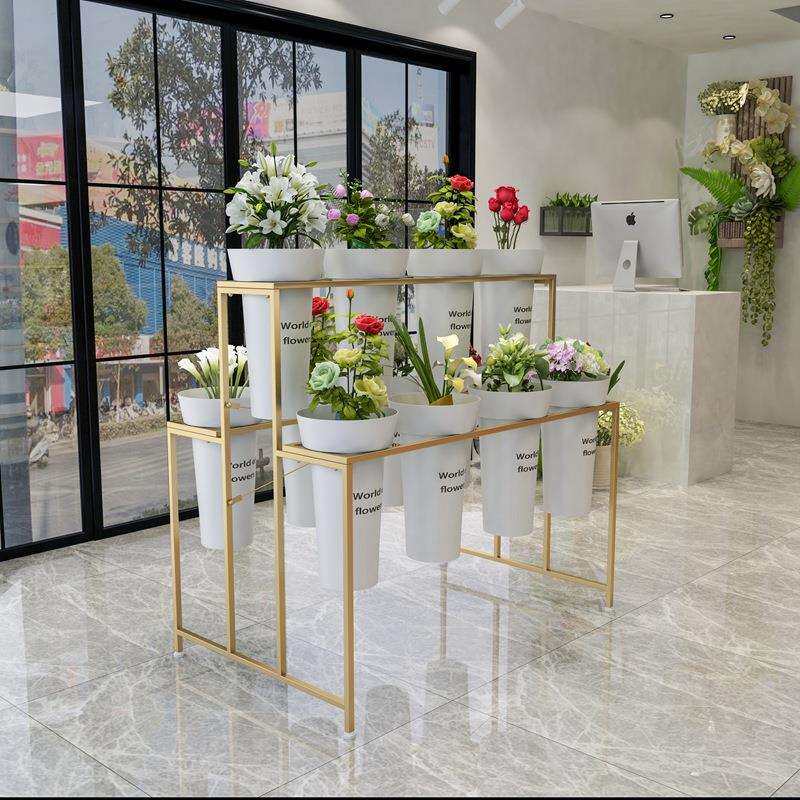 金色落地花架鲜花展示架铁艺多层货架梯形架子铁艺花桶架婚庆用架