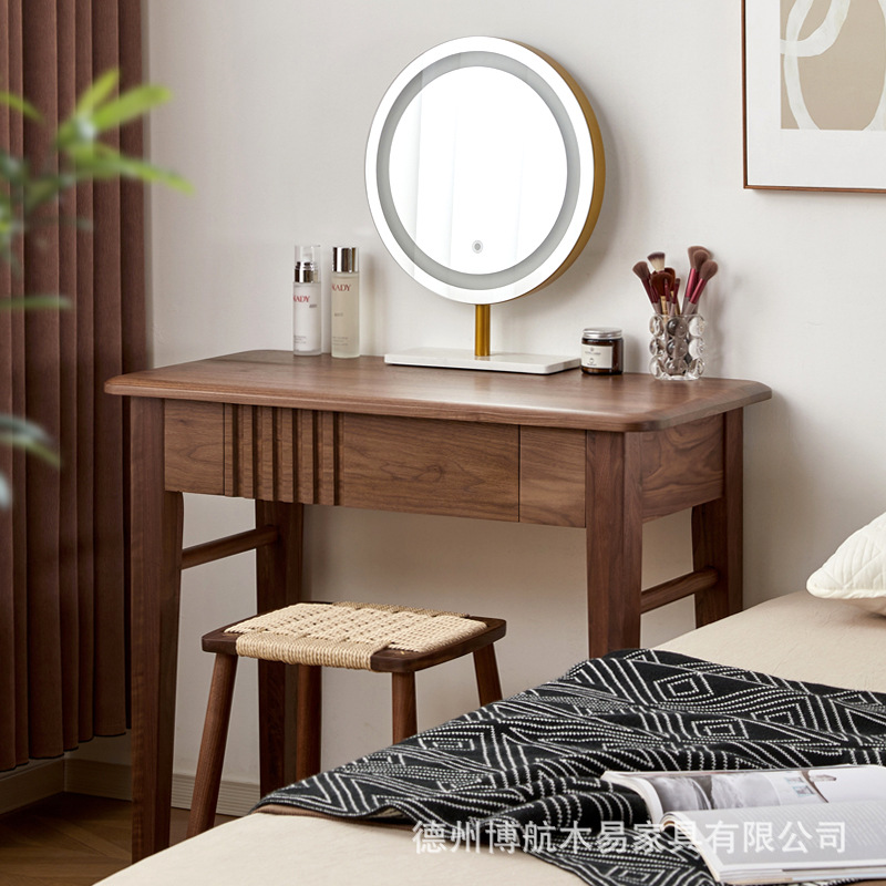 北美黑胡桃木书桌实木卧室办公桌简约写字桌樱桃木梳妆台储物书桌