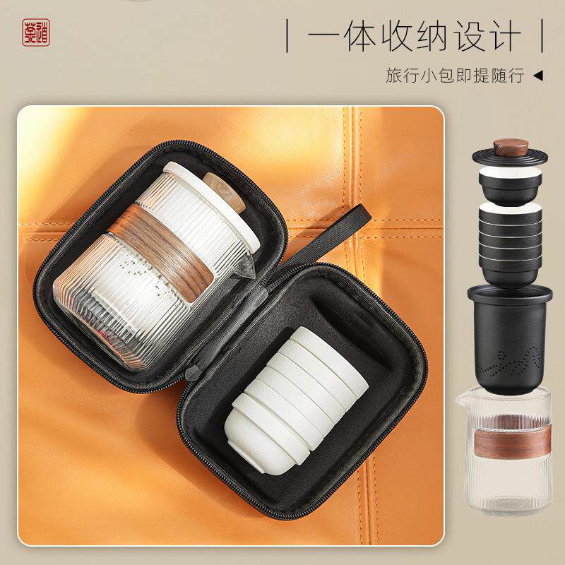 陶瓷旅行茶具便携式套装泡茶户外随身旅游露营喝茶装备印制快客杯