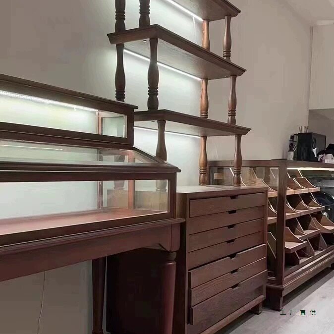 中古风珠宝首饰展示架玉器文玩水晶陈列柜美甲店展示柜复古储物柜
