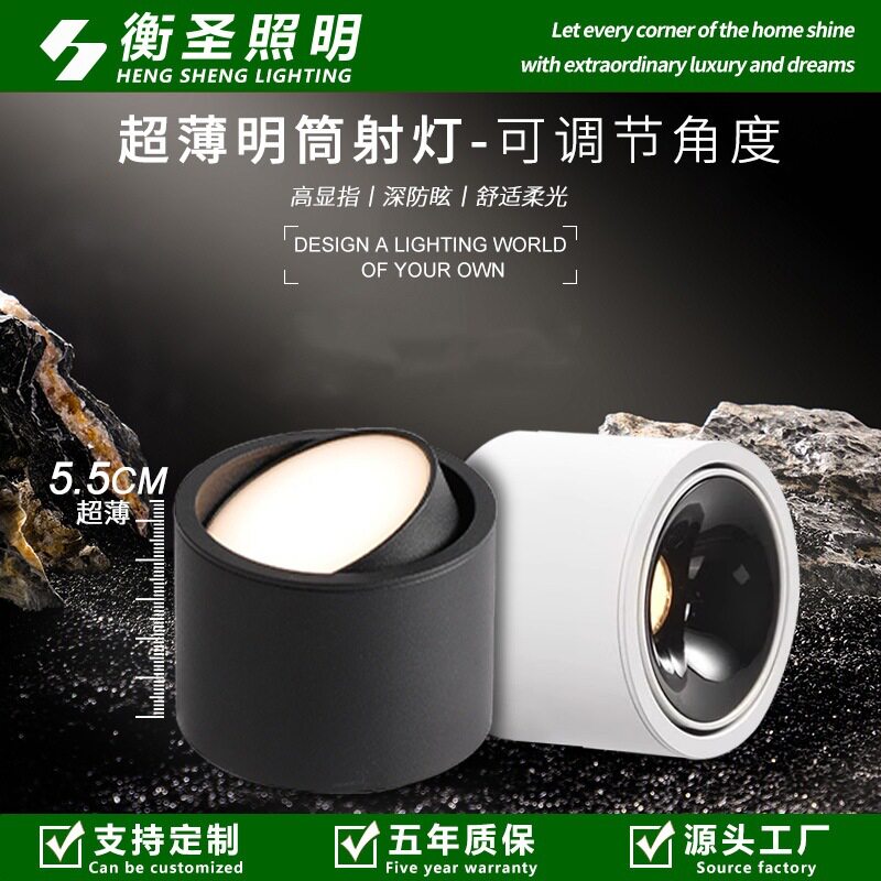 明装射灯led天花灯家用可调角度店铺商用cob轨道灯小吸顶明装筒灯