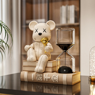 皮纹暴力熊潮玩磁性流沙沙漏摆件书房电视柜入户玄关高级感装 饰品