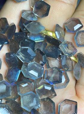 爆款工厂直供天然蓝色拉长石六边形8*10灰月光石首饰配石