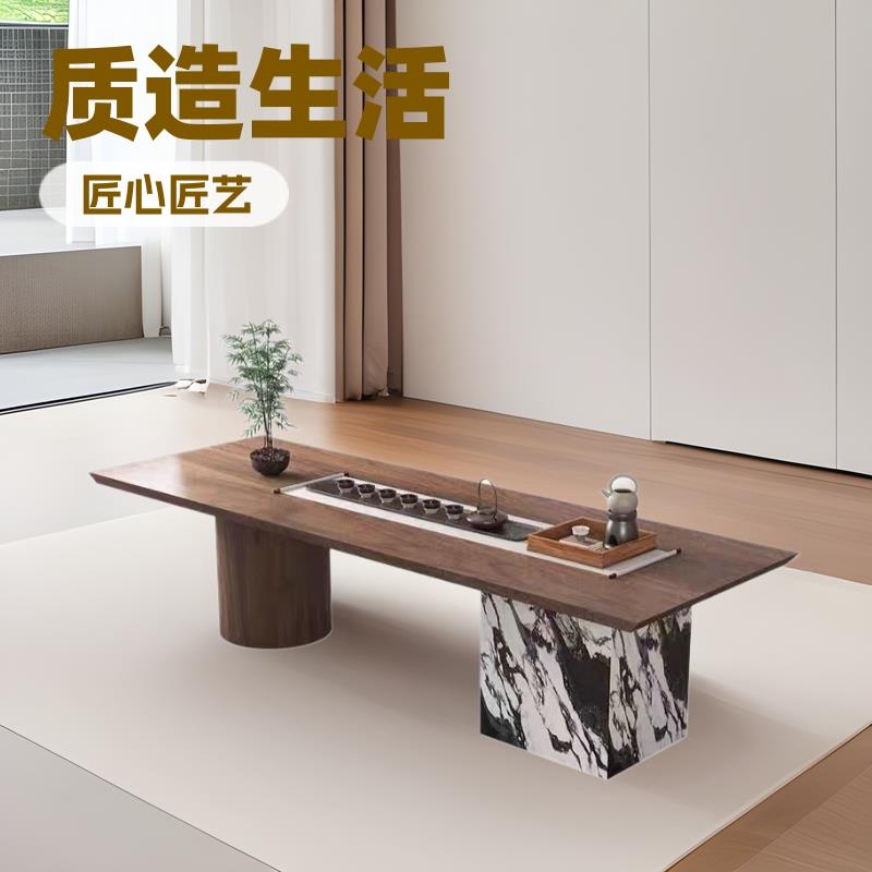 爆款岩板茶桌实木别墅家用办公茶台现代意式茶桌椅组合岩板材质
