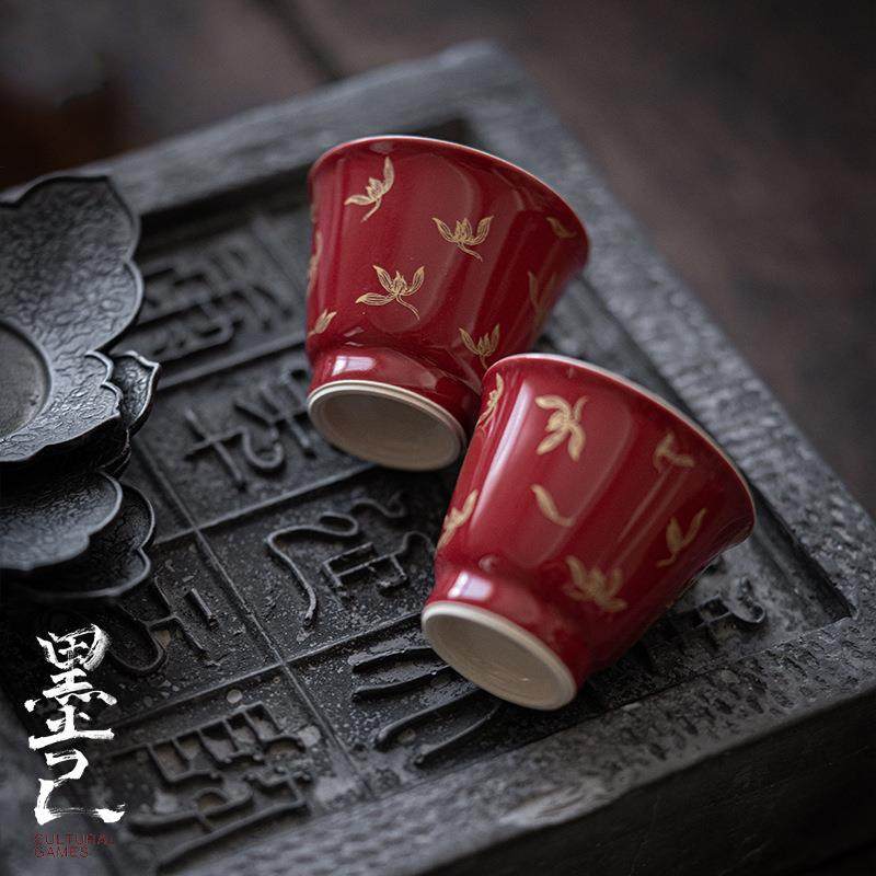 爆款郎红烫金品茗杯陶瓷品茶杯小号秋水兰花雅致单杯喝茶小杯,餐饮具,盖碗,淘宝优惠券,粉丝福利购,淘宝优惠卷