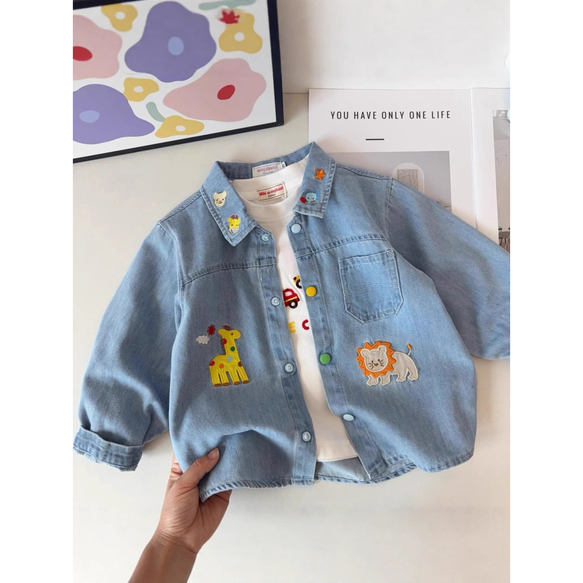 日本品质软糯~日系春秋季男童牛仔衬衫儿童宝宝新款翻领可爱衬衣