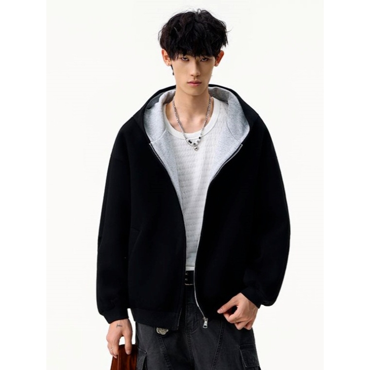 欧洲站重磅潮牌百搭卫衣男女秋美式廊形情侣连帽衫vibe高街纯色休