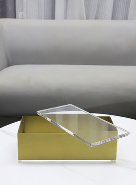 现代简约压克力金属收纳盒摆w件衣帽间卧室首饰盒桌面家居软装饰