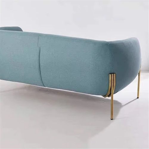 新款北欧现代简约水蓝色布艺单人沙发K客厅整装三人不锈钢沙发