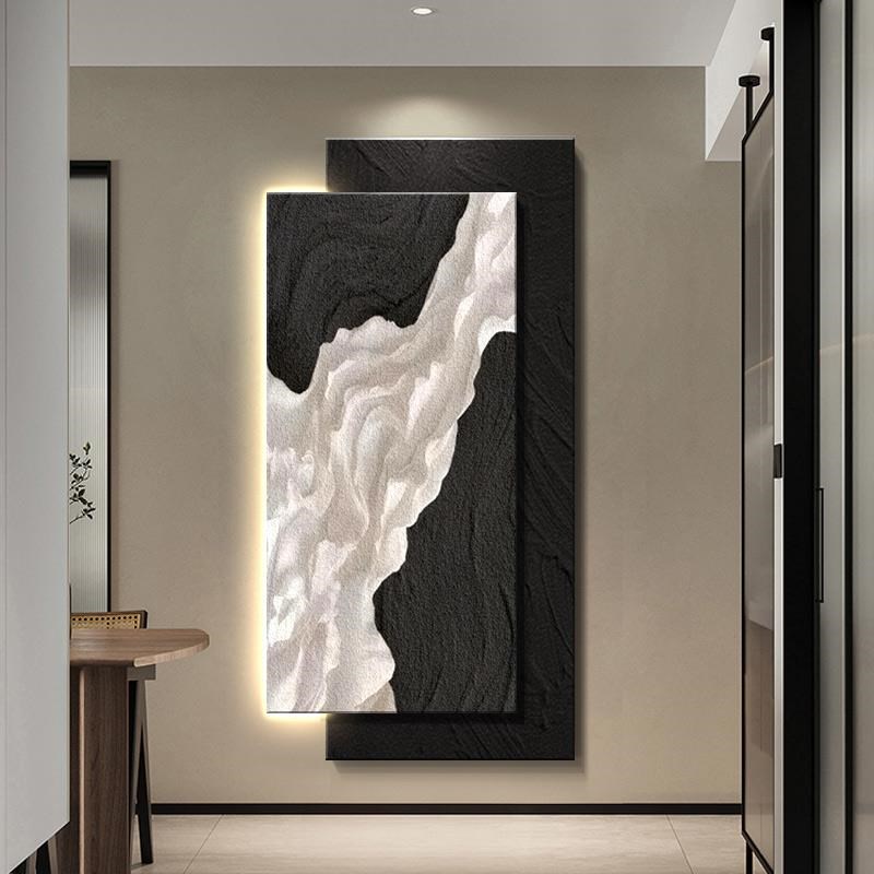 高级感立体砂岩玄关装饰画现代y简约高端走廊过道挂画尽头墙壁灯图片