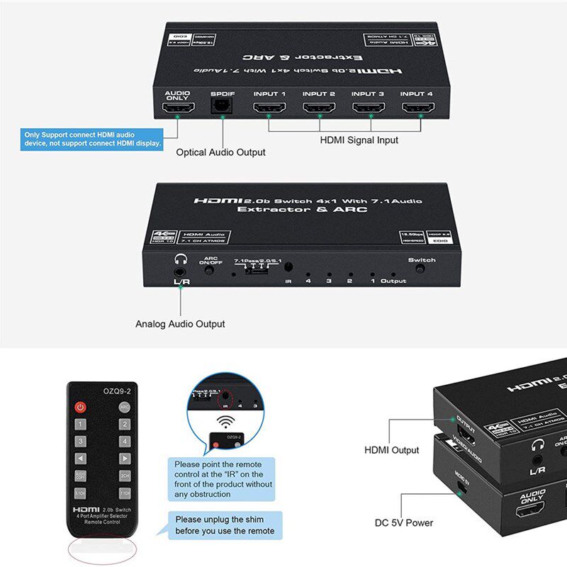2020 HDMI Audio Extractor 4K HDMEI SPDIF Converter 5.1 HDMI