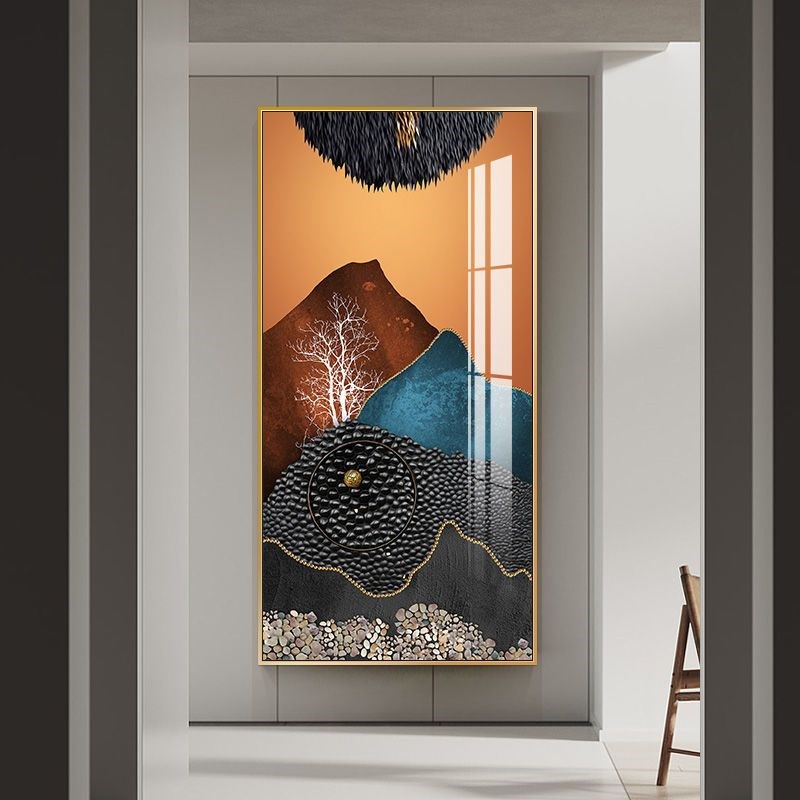 北欧玄关装饰画现代简约客厅A走廊壁画抽象福鹿橙色挂画晶瓷画图片