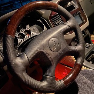 三菱老款 V77方向盘套真皮全半包猎豹桃木手缝把套专用 帕杰罗Vk73