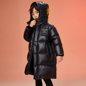 鸭鸭儿童羽绒服2023冬季新款中长款男童女童加厚保暖黑色面包服潮