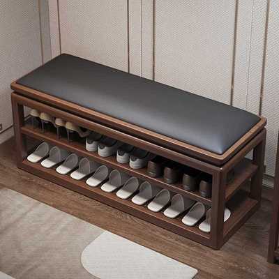 全实木换鞋凳家用门口新中式入门鞋柜一体可坐穿鞋凳多层入户基通