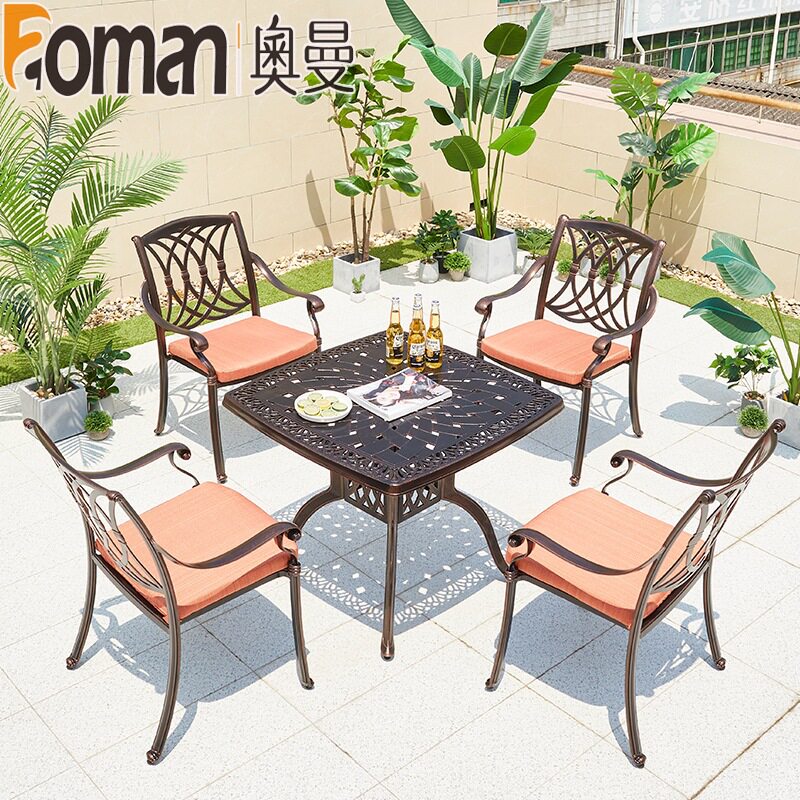 户外别墅庭院铸铝大桌椅套件组合室外花园阳台露台欧式家具餐桌椅