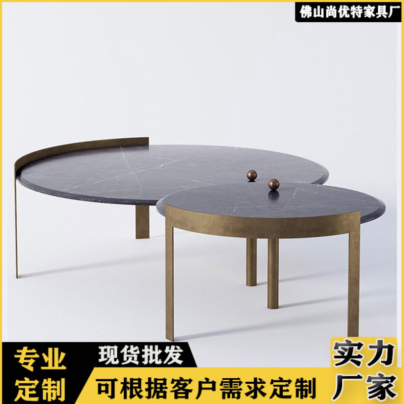 意式极简古铜色岩板茶几客厅简约小户型家用小桌子大理石阳台茶桌