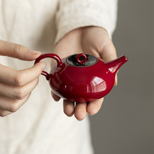 陶瓷泡茶壶中式国风赭红带过滤陶瓷茶壶美人壶泡茶器单壶