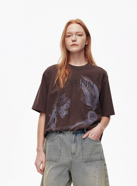 AVVENN2025夏季后捏褶竹节麻感透气宽松大板型圆领T恤AL31001506