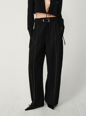 AVVENN黑色显瘦时髦百搭高级感西装长裤AM11301605