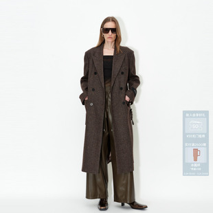 AVVENN长款 腰带阔肩大衣AM70303550 保暖中式