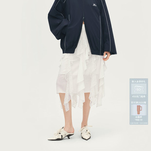 AVVENN垂感灵动荷叶边百搭飘逸简约白半身裙AL71506717