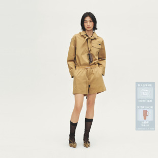 AVVENN设计师款 AL72901557 三角领巾挺括卡其色收腰连体裤