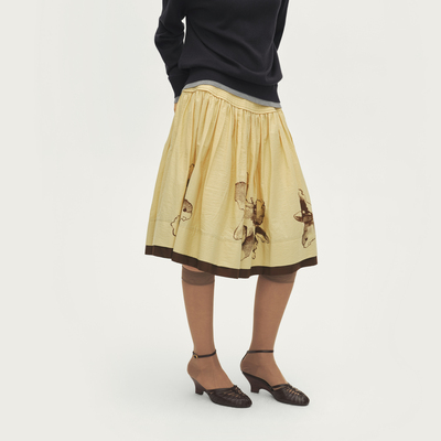 AVVENN设计师款下摆拼咖花卉印花宽松伞裙半身裙AL71503725