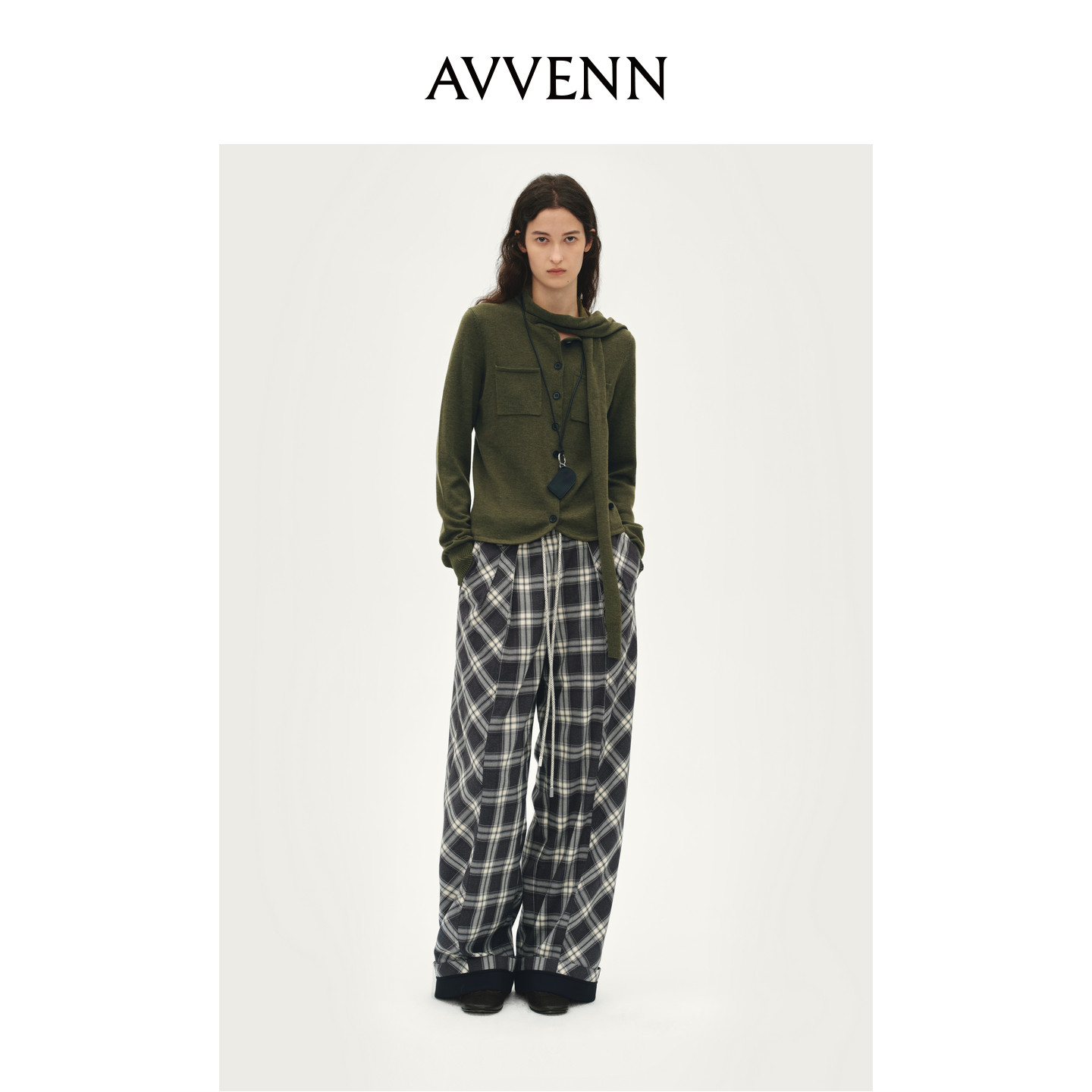 AVVENN设计师款飘带长袖羊毛长袖高领上衣AL92801575