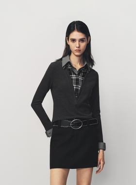 AVVENN针织格纹拼接假三件层次感上衣AK10801538