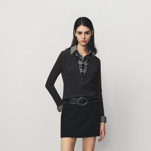 AVVENN针织格纹拼接假三件层次感上衣AK10801538