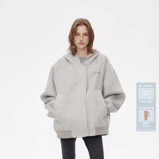 AVVENN 701系列连帽宽松双面呢厚实亲肤羊毛卫衣外套AM90110518