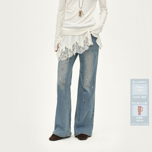 不规则彩点AL91302631 修身 AVVENN设计师款 牛仔微喇裤