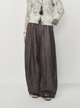 AVVENN配腰带亚麻立褶腰带长裤时髦轻盈感AK11301751