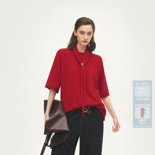 AVVENN设计师款 AL70601651 柔软透气舒适减龄红针织短袖