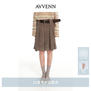 AVVENN棕咖侧插袋暗褶微阔休闲短裤 AK31303698